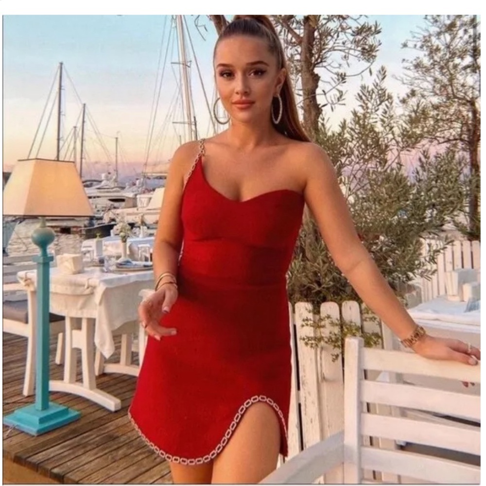 Zara asymmetric chain mini dress